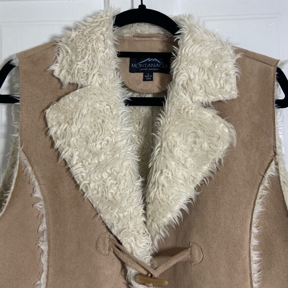 Vintage Montanaco Tan Shearling Vest Faux Leather - Picture 9 of 12